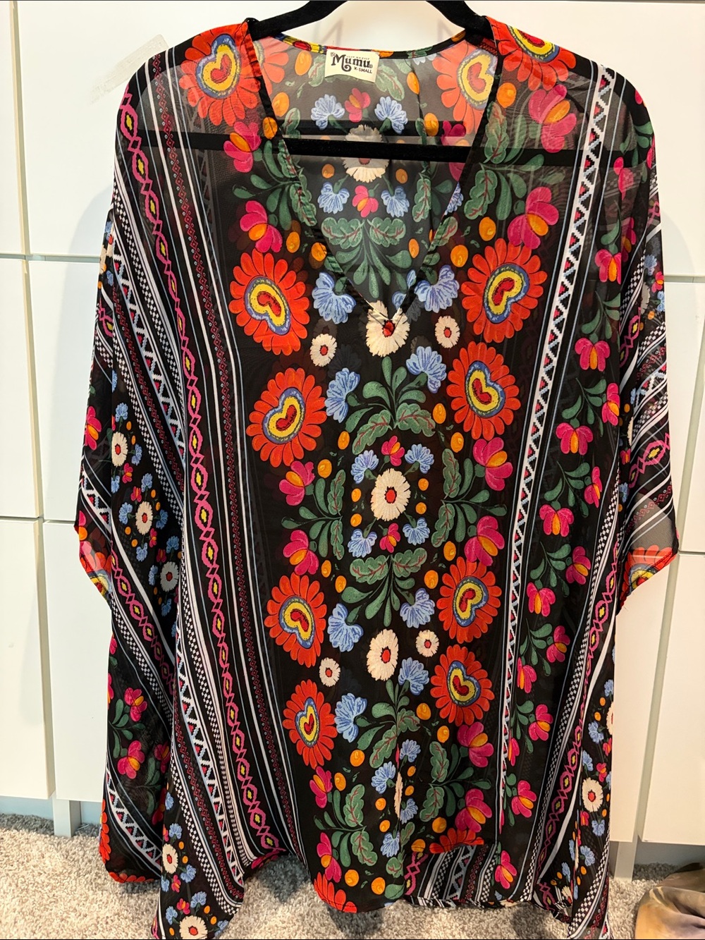 Show Me Your MuMu Black Floral Tunic with Red, Pink, Green & Blue Accents